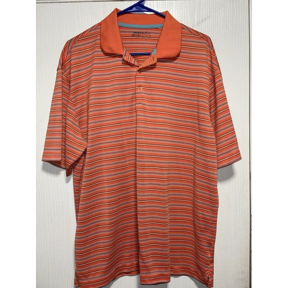 Nike Golf Fit-Dry Striped‎ Polo Moisture Wicking  Men's LARGE Orange